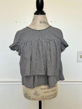 Zara Gingham Babydoll Ruffle Blouse.